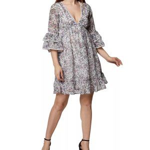 BCBGeneration Women's floral Boho Babydoll Bell Sleeve Flowy dress size 10